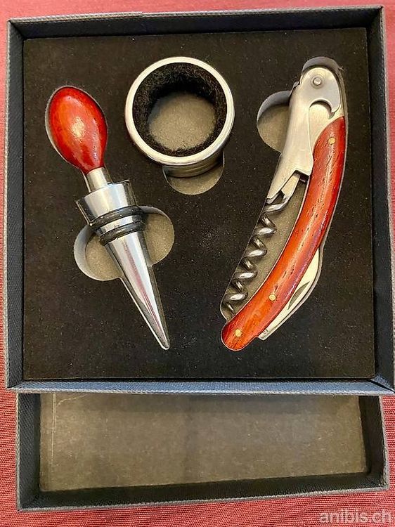 Coffret Cadeau Sommelier En Bois De Bambou - Avec Tire-bouchon, Bec Verseur, Bouchon - Personnalisable - 36x11x11.5 Cm Coffret The A Offrir