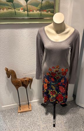 Schönes Feinstrick-Kleid (Tunika) Desigual, grau/bunt, M/L