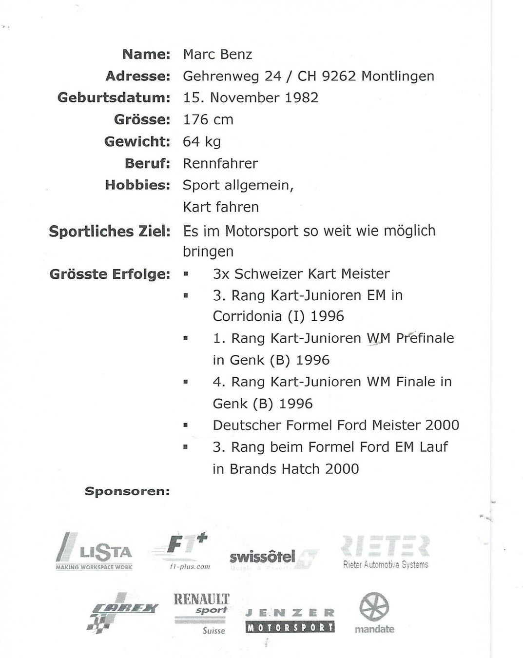 Autografi: Autogrammkarte; Marc Benz – Usato da Aarburg venduto da Hktm 1