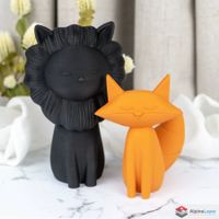 Serene Animal Duo – Lion & Fox Sculptures - 3D Printed