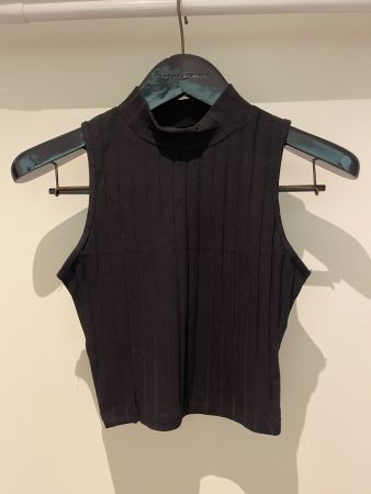 Schickes, kurzes, geripptes Top, Schwarz, Grösse S