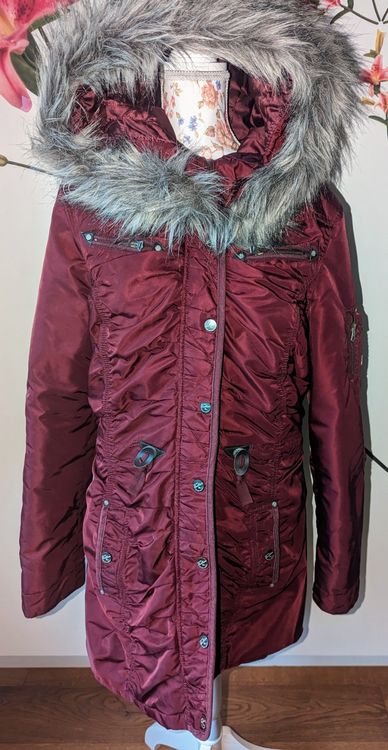 Wintermantel/ Parka von Dreimaster Gr M L bordeaurot (Usato) a
