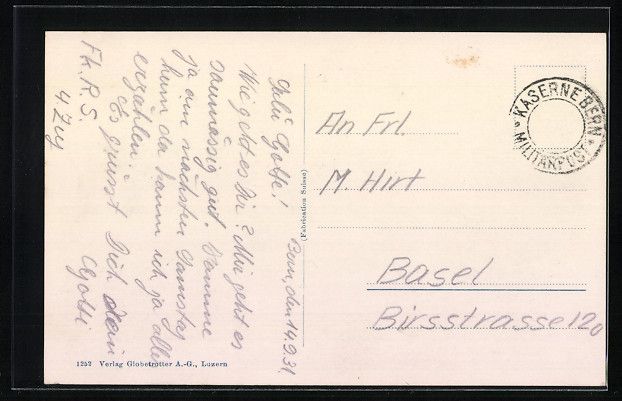 Cartoline postali: AK Bern, Kaserne mit den Alpen, 1931 – Usato da Berlin venduto da bartko-reher 1