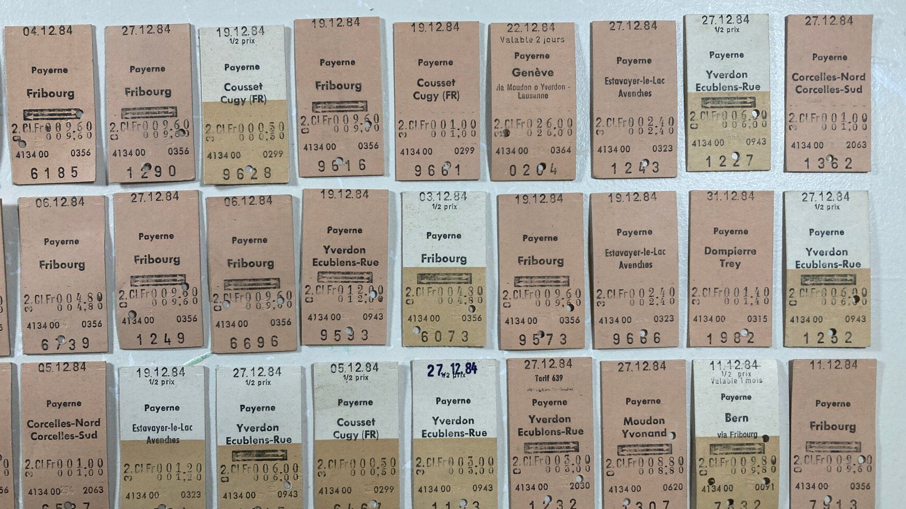 Biglietti: Payerne, 75 alte Edmondsonsche Bahn Billette, SBB, 1984 – Usato da Lenzburg venduto da fh1 3