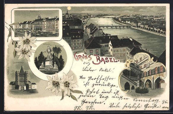 Cartes postales: Litho Basel, Ortsansicht, Rathaus, St.Ja – D'occasion à Berlin par bartko-reher