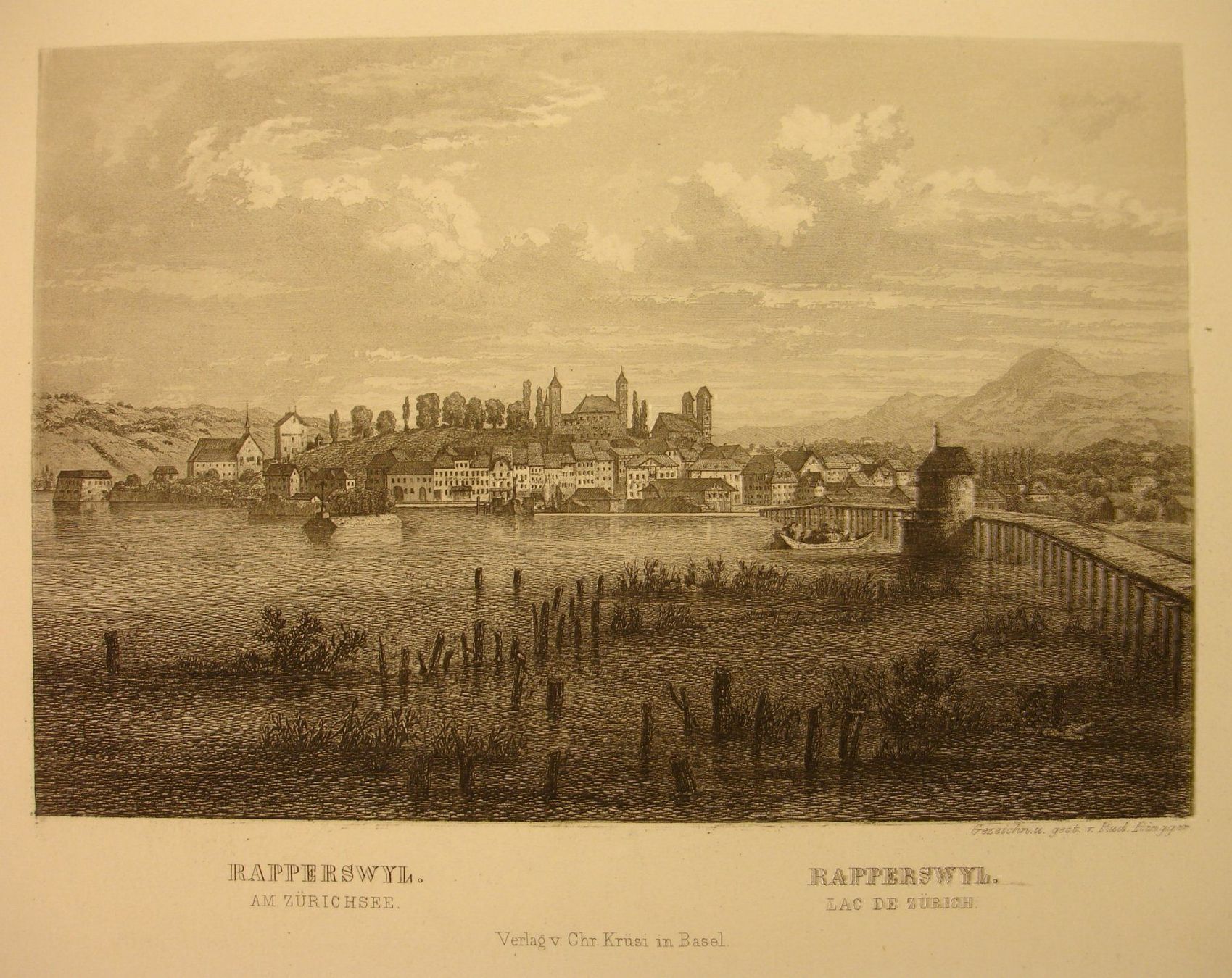 Incisioni: RAPPERSWIL, STAHLSTICH UM 1870 – Usato da Grüningen venduto da Kartensammler