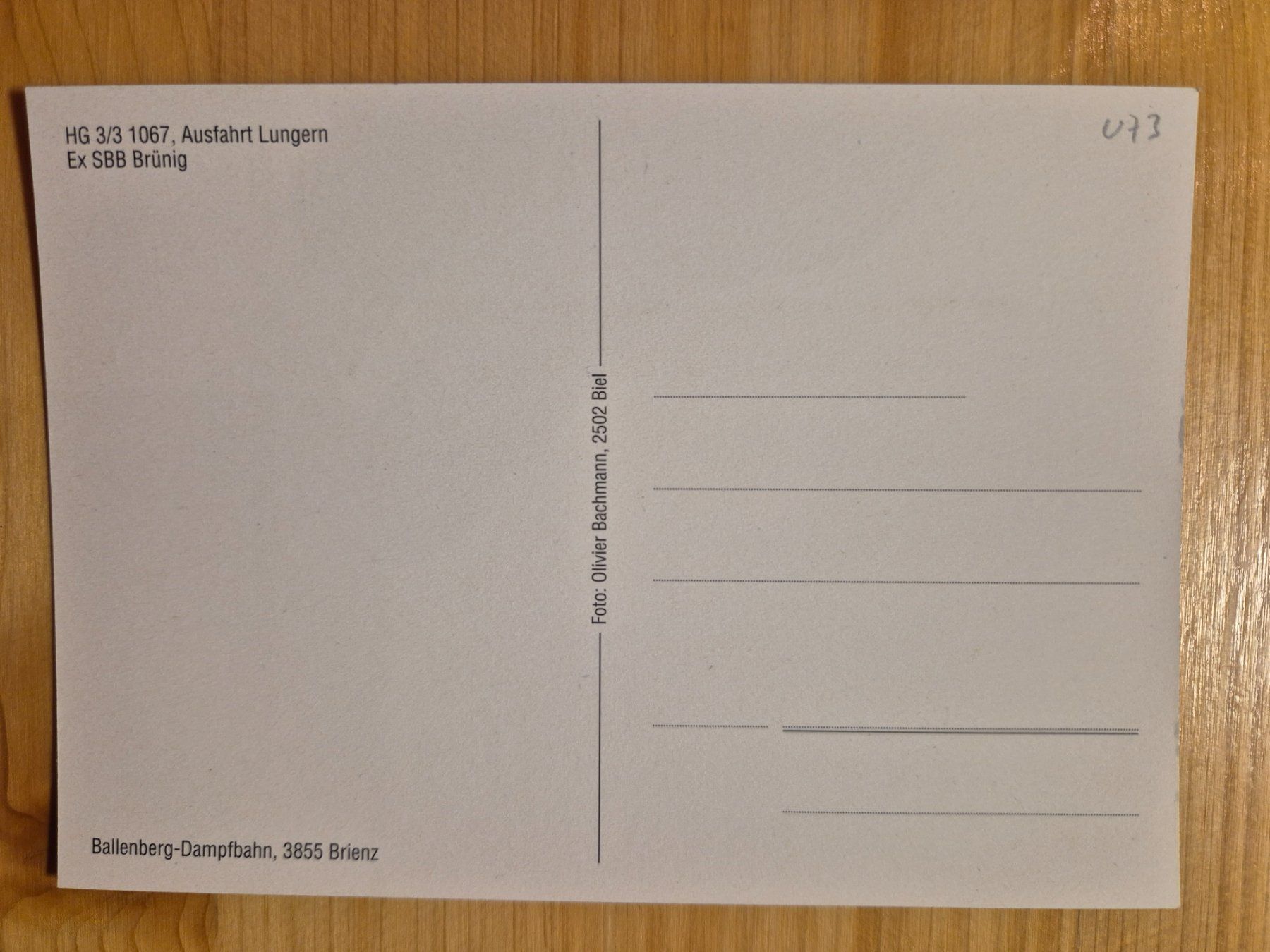 Cartoline postali: Ballenberg-Dampfbahn - HG 3/3 1067, Lungern – Nuovo (secondo la descrizione) da St-Léonard venduto da thipif 1