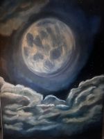 Handgemaltes Ölgemälde „Vollmond über den Wolken“ – 50 x 70