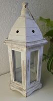 Shabby Chic Holzlaterne Windlicht weiss sechseckig