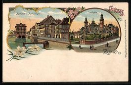 Litho Zürich, Rathaus und Rathausquai, 