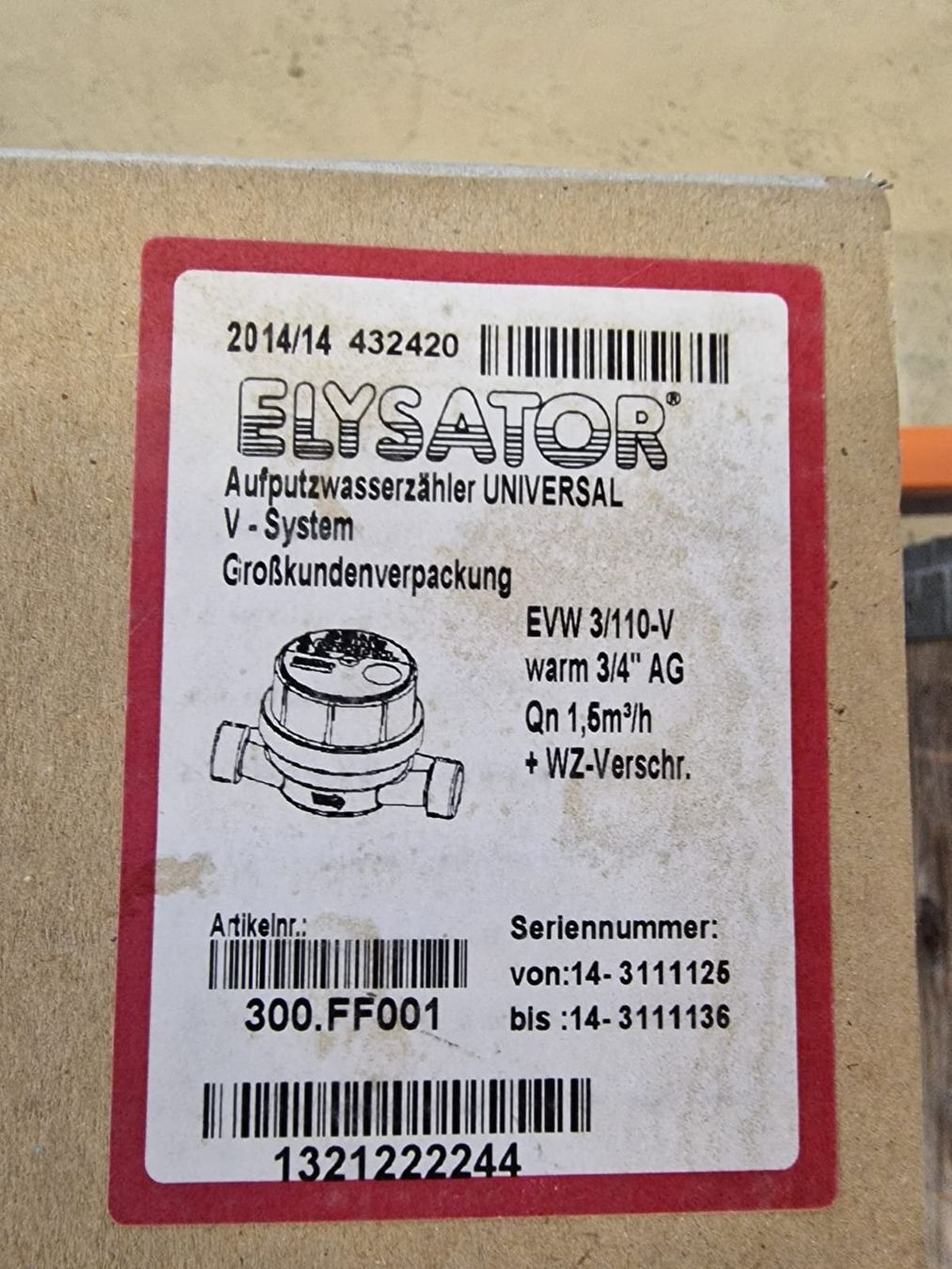 Misurare: Aufputz Wasserzähler 3/4" mit Verschraubung 3/4"-1/2" – Nuovo (secondo la descrizione) da Bilten venduto da ELYSATOR 3