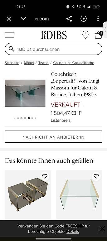 Tavoli: Vintage Glas Couchtisch L.Massoni – Usato da Winterthur venduto da style-and-design.zrh 2