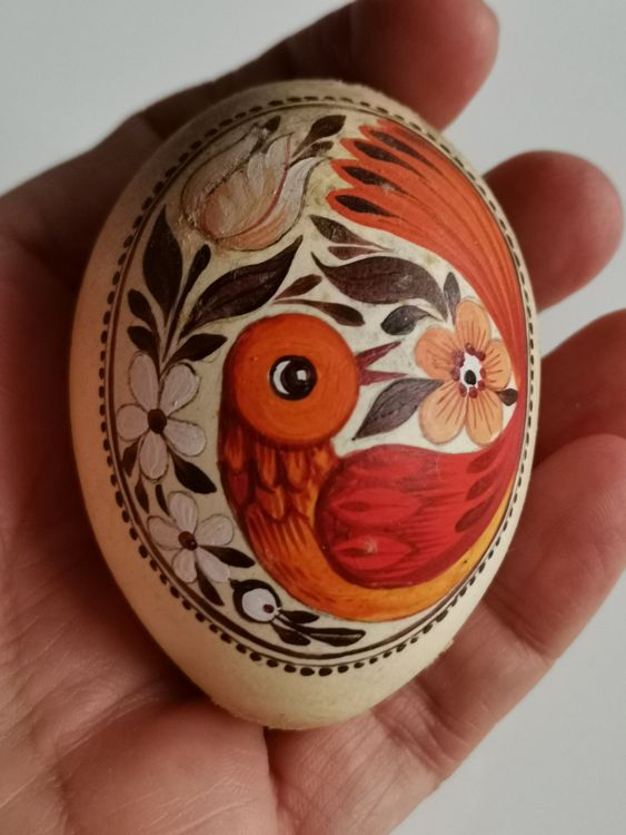 Vogel, orange handbemaltes Ei (schwer) Kitsch | Kaufen auf Ricardo