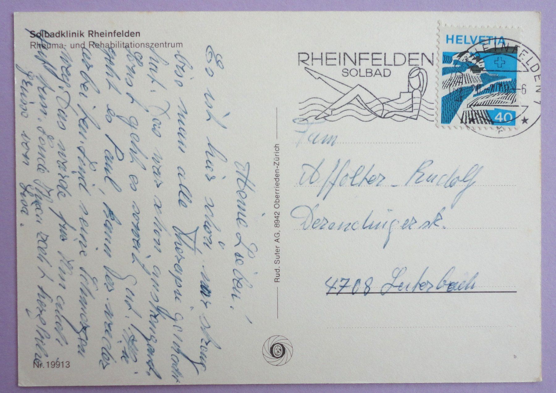 Cartoline postali: Solbadklinik Rheinfelden – Usato da Fétigny venduto da Billy2miny 1