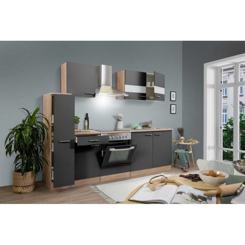 Komplettküchen: 685 - Küchenzeile Singleküche 240cm Eiche/Sägerau/Grau – Neu und originalverpackt aus Wallenwil von toesstalvertrieb