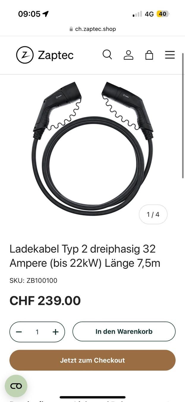 Cavi: Zaptec Ladekabel Typ 2 7,5m 32A bis 22kW – Nuovo e nell'imballaggio originale da Ennetmoos venduto da berg2011 1