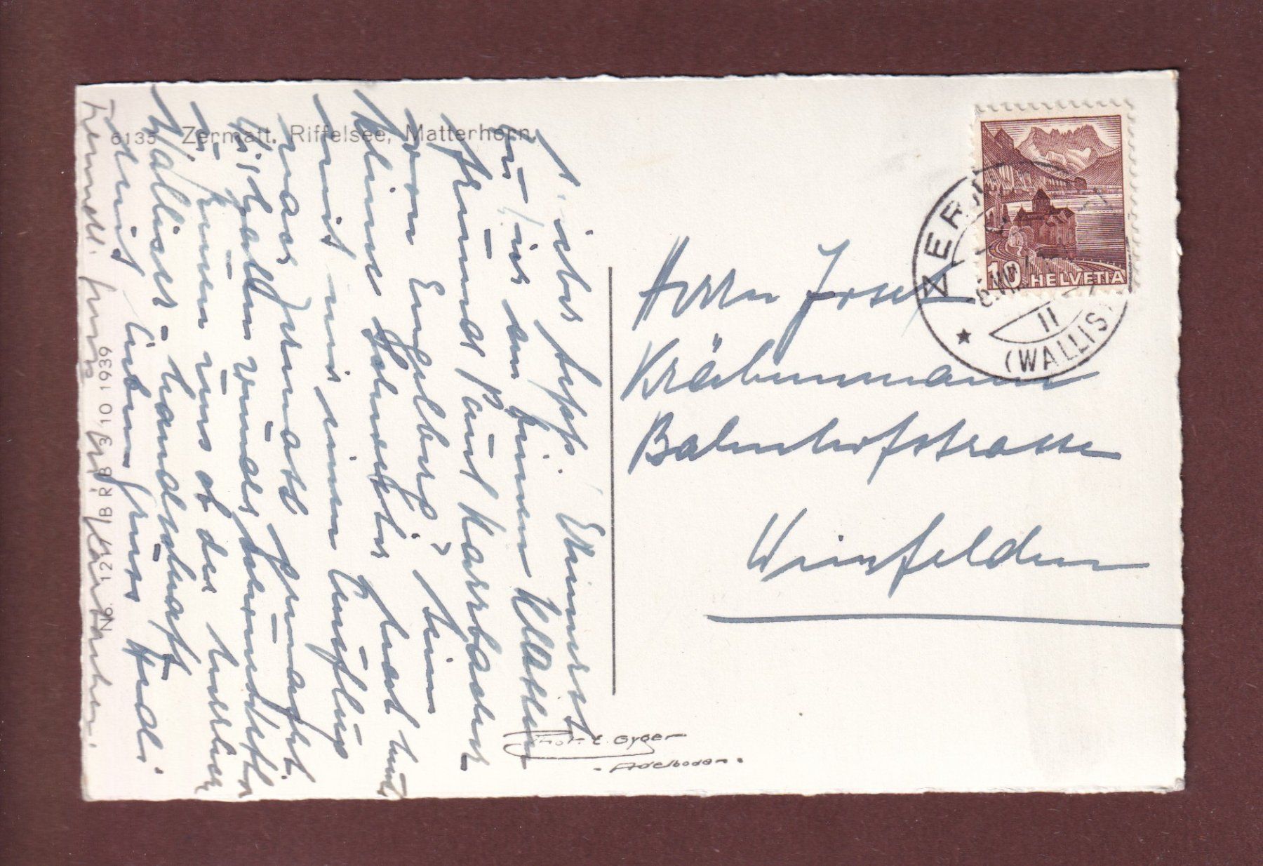 Cartoline postali: CERVIN / MATTERHORN - 1941 – Usato da Pully venduto da nicecards 1