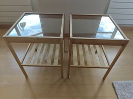 2x IKEA NESNA Nachttisch / Beistelltisch Bambus & Glas