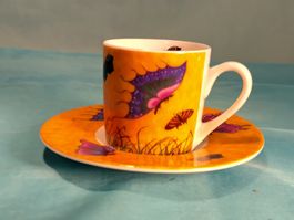 Espresso Tasse und Untertasse Könitz, Schmetterlinge