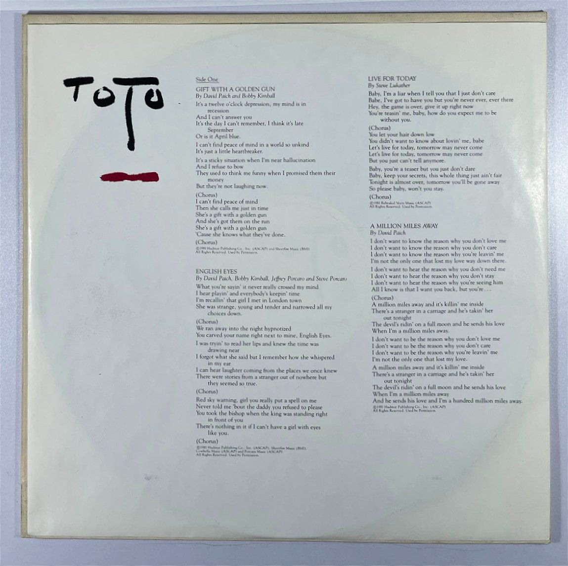 Dischi in vinile: LP: TOTO - Turn Back  (1981) – Nuovo (secondo la descrizione) da Frenkendorf venduto da Yard-Sale-2000 7