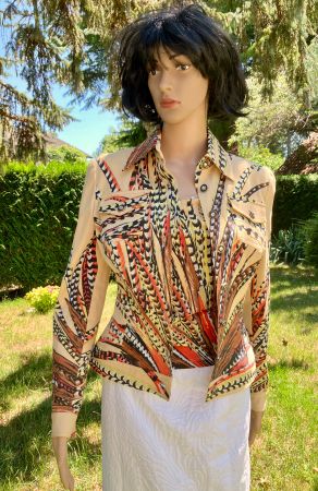 Blazer avec blouse assortie plumes beige, vintage. Taille S