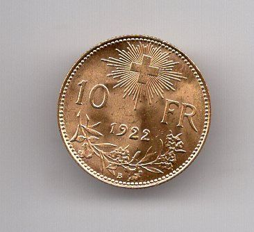 Tutti le monete: (892) 10 Franken 1922, Super, stgl – Usato da Rüthi (Rheintal) venduto da erdnuessli1