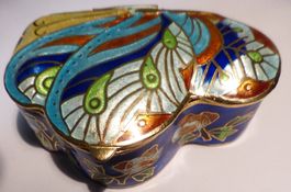 SEHR SCHÖNE--CLOISONNÉ - DOSE,--ANTIK, HAND GEMACHT,-SELTEN
