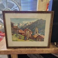Aquarell B. Monod Alpenlandschaft mit Rahmen gebraucht