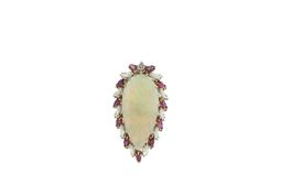 Opal Diamant Rubin Anhänger 14K Weiss & Gelb Gold*S2521