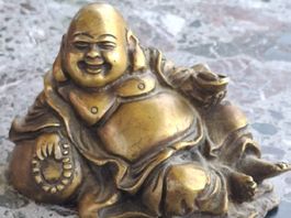 China lachender Buddha Bronze schwer guter Zustand 8x13 cm