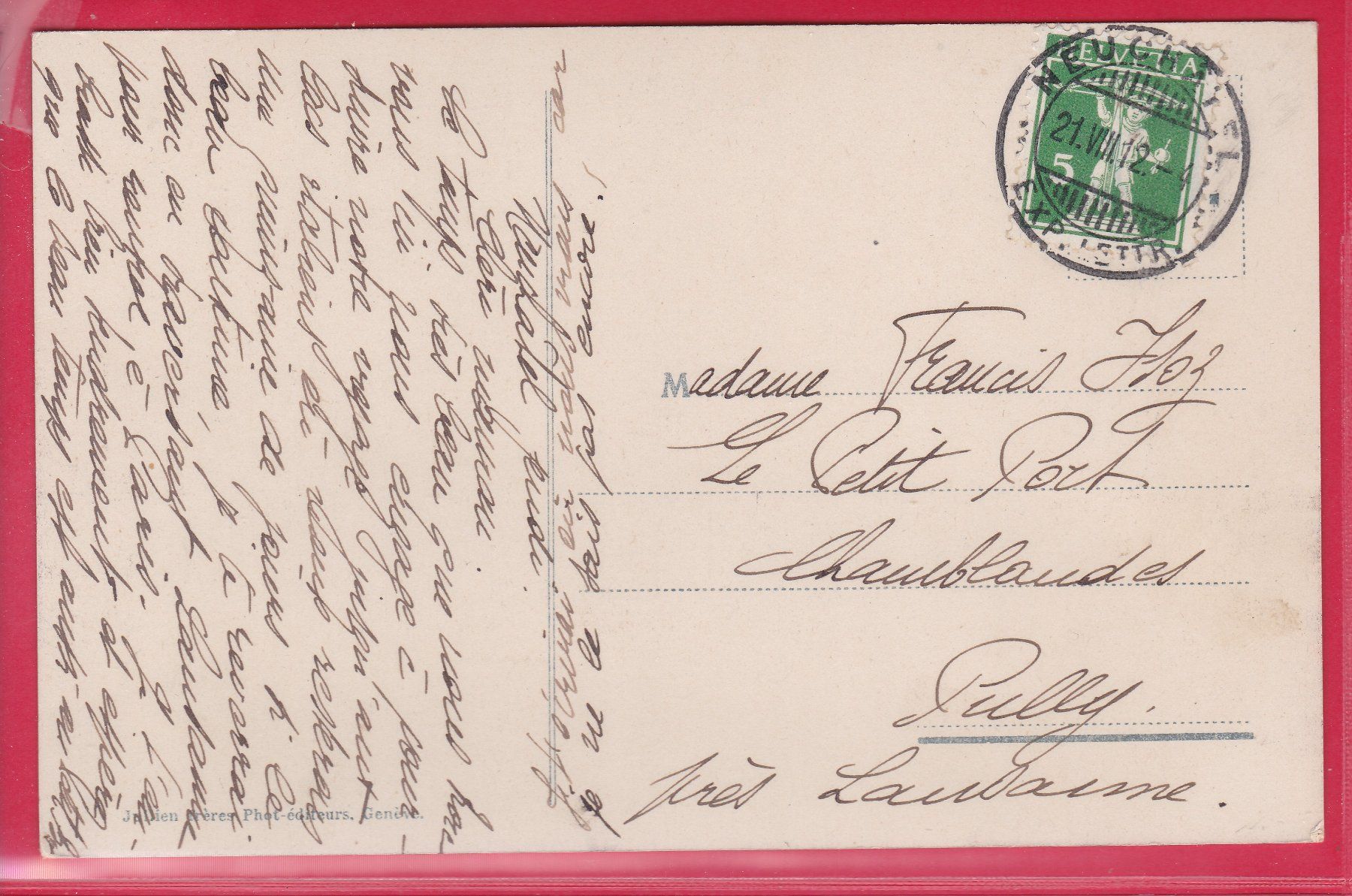Cartoline postali: NEUCHATEL ET LE VAL DE TRAVERS, 21.8.1912 – Usato da Oberrieden venduto da Gebirgsstelze 1