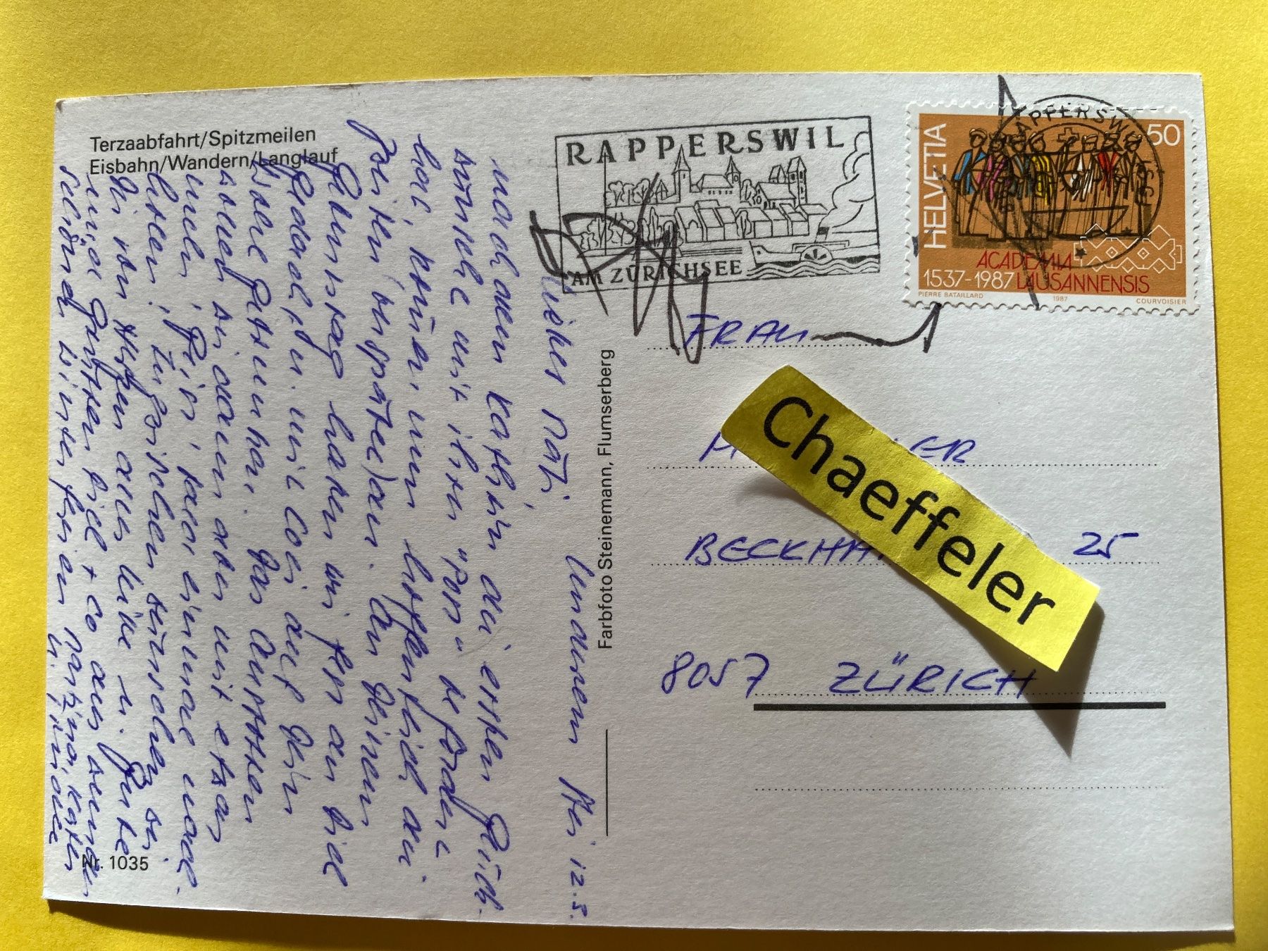 Cartoline postali: Flumserberg. Terzaabfahrt / Eisbahn/ Wandern/ Langlauf – Usato da Zürich venduto da Chaeffeler 1