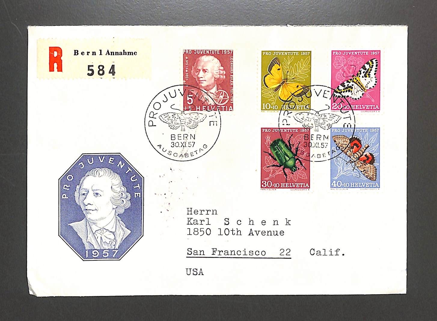 Tutti i francobolli: 1957 FDC Pro Juventute Ersttagsbrief als Einschreiben – Usato da Zürich venduto da Nobs1