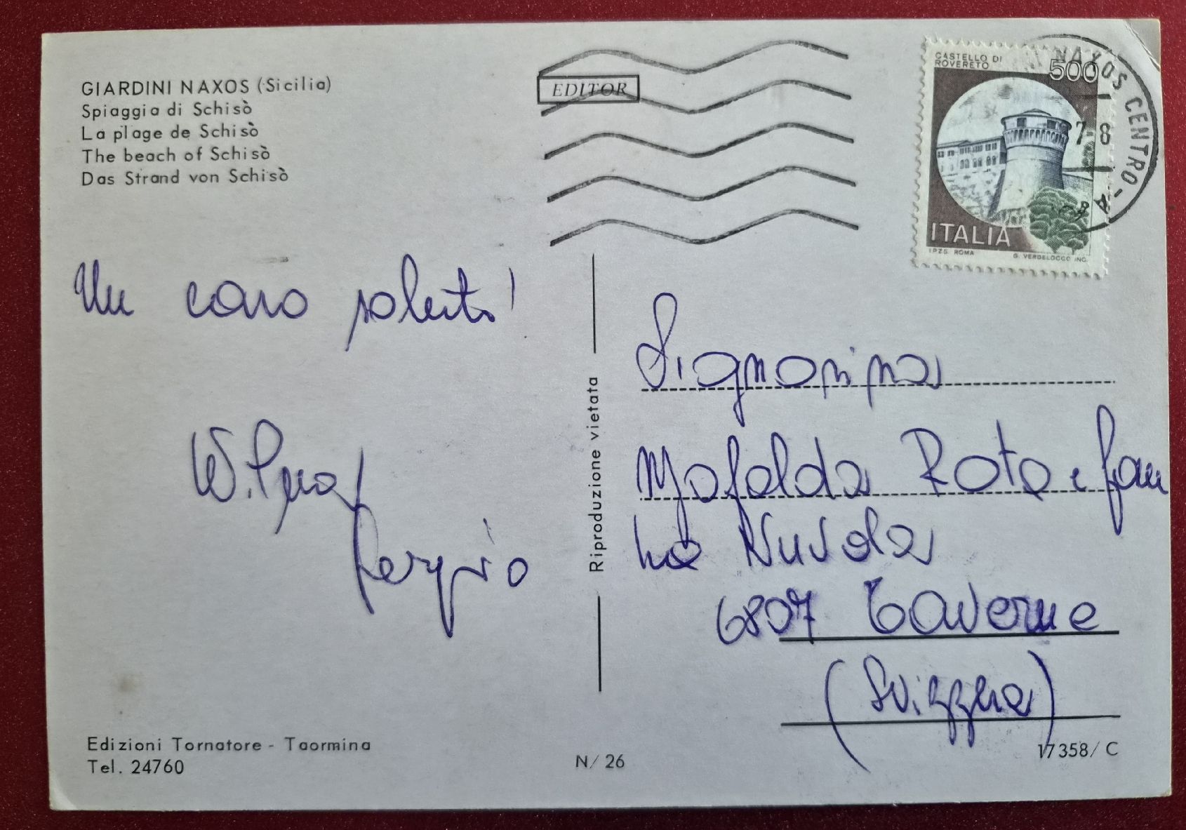Cartoline postali: Giardini Naxos Sicilia 1987 – Usato da Melchnau venduto da Arthurius 1