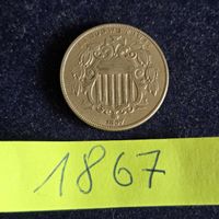 USA  5 Cent Münze, 1867, Schild Motiv, Top..Rar..