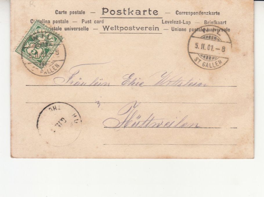 Cartoline postali: Kitschkarte mit Perlbesatz 1901, ST Wil – Usato da Bürglen TG venduto da StampGraf 1