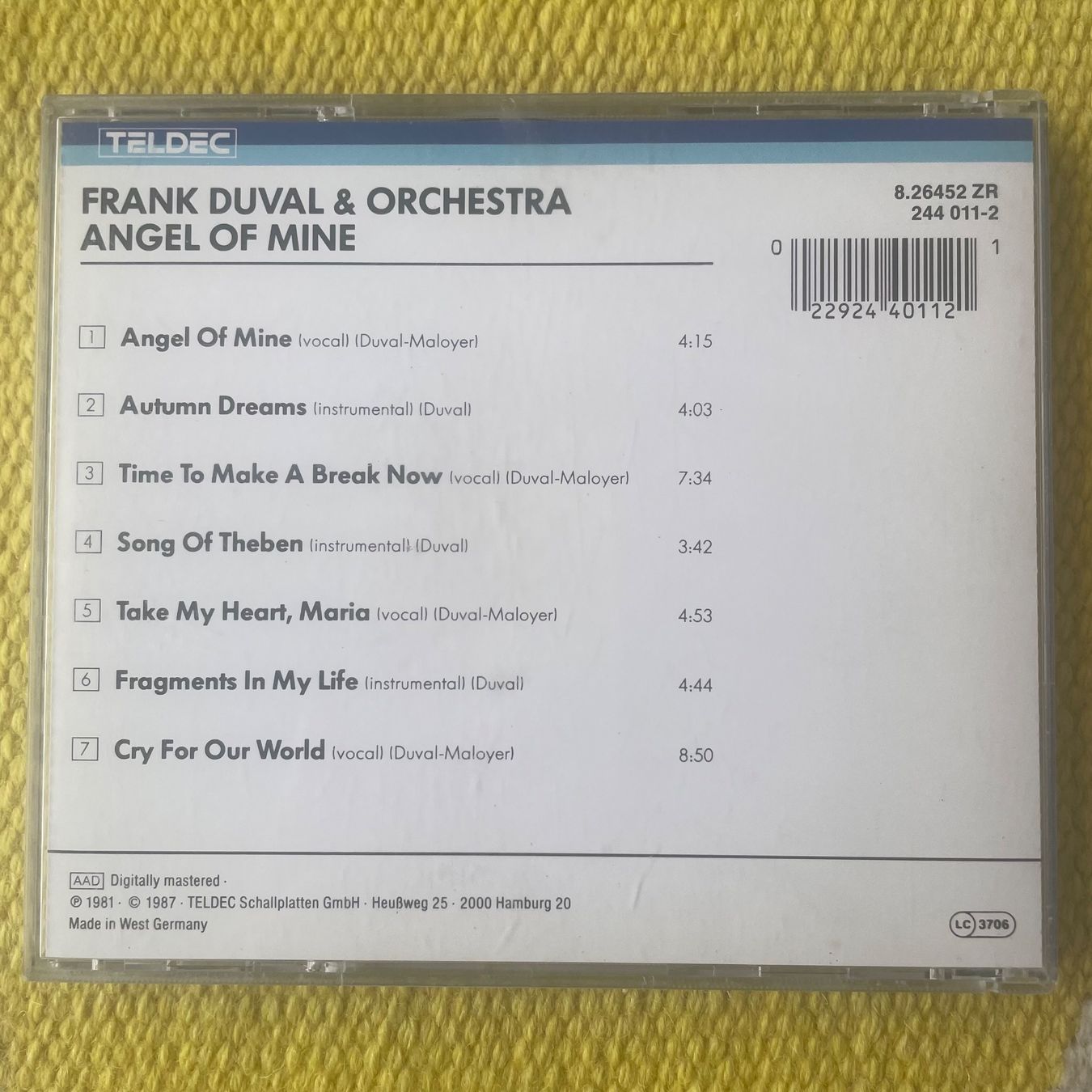 CD: FRANK DUVAL-ANGEL OF MINE – Usato da Rorschacherberg venduto da CD-Roli 1