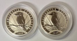 Silbermünzen 2 x 2 Unzen Kookaburra 2009 Feinsilber 999.0