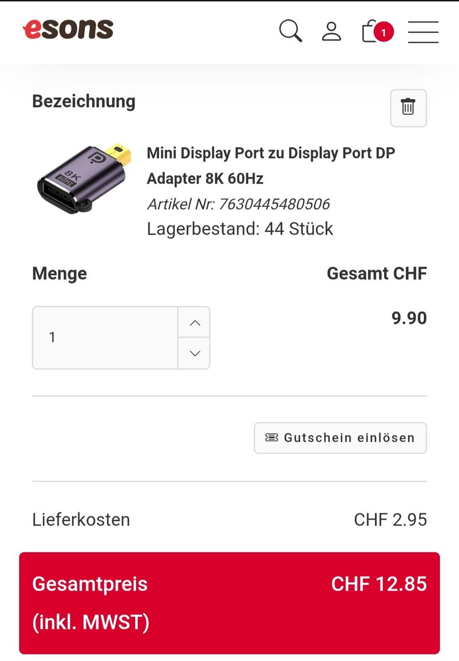 Adattatori: Mini DisplayPort auf DisplayPort Adapter / DP1.4 / CHF 12.85 – Nuovo e nell'imballaggio originale da Uster venduto da -FPS- 2