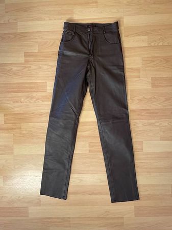 Vintage Biker-Lederhose dunkelbraun, Echtleder, Gr. S / W27