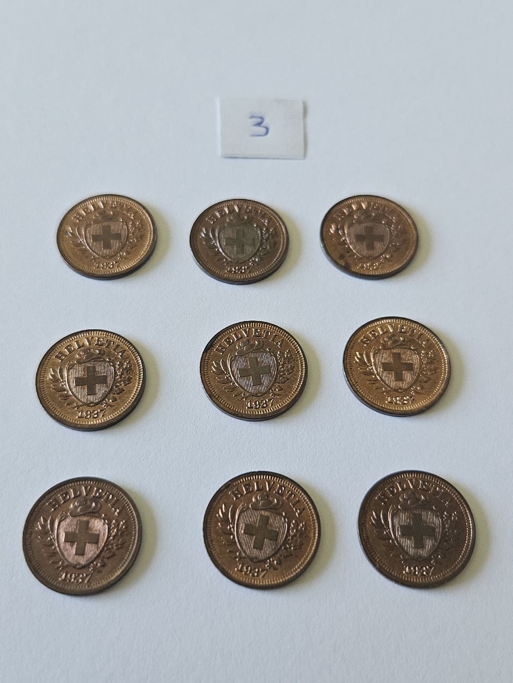 Tutti le monete: 1 Rappen 1937, 9 stk. – Usato da Pfäffikon ZH venduto da Melibol 1