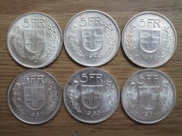6 x 5 Franken  1948/49/50/51/53/54