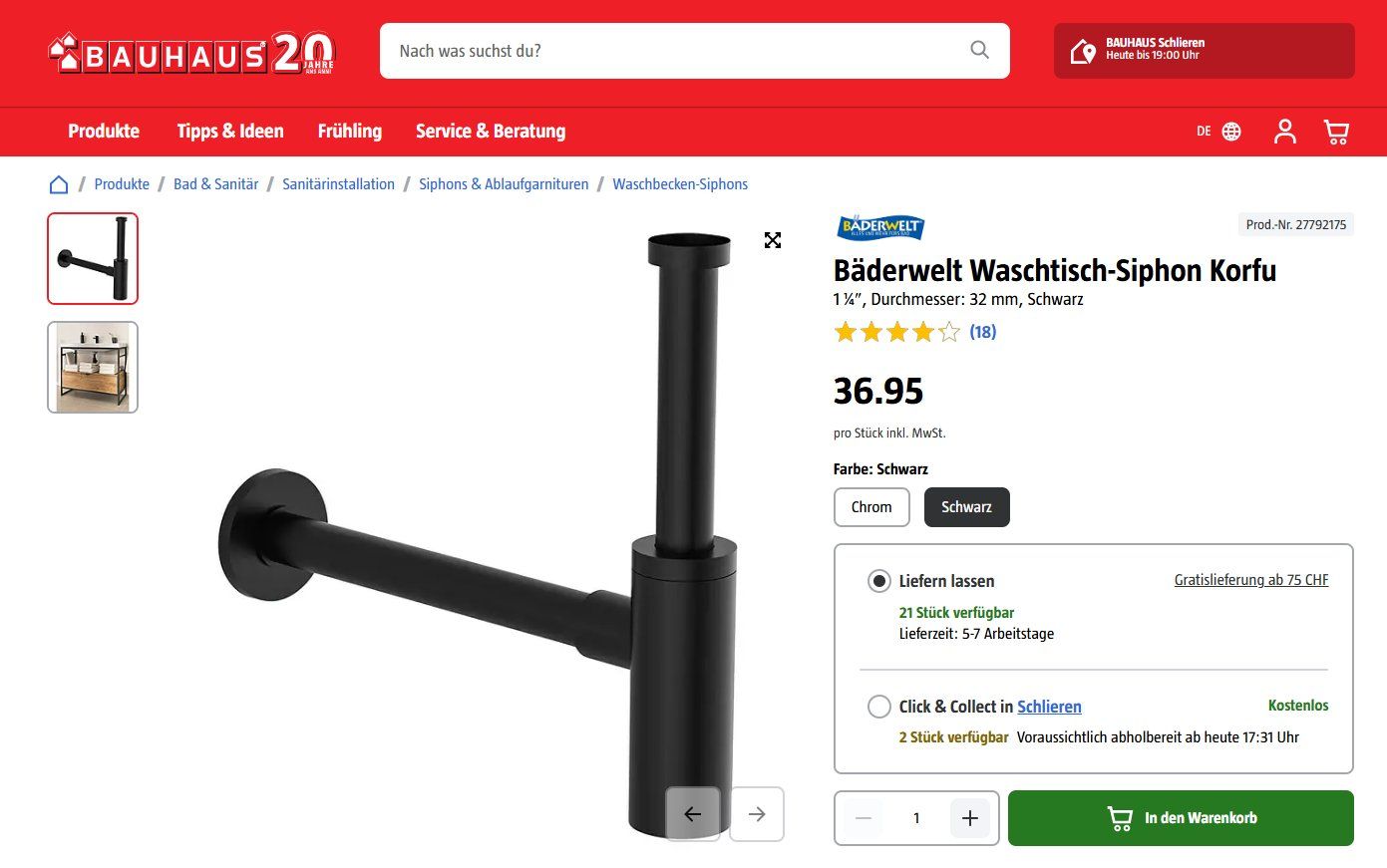 Rubinetteria: Bäderwelt Korfu Washbasin-Siphon black – Nuovo e nell'imballaggio originale da Adliswil venduto da fashionholic 3