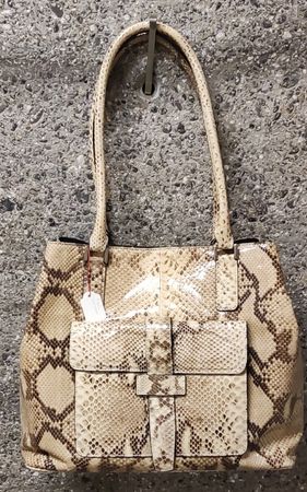 Neue Schicke  Handtasche Python Muster beige Leder