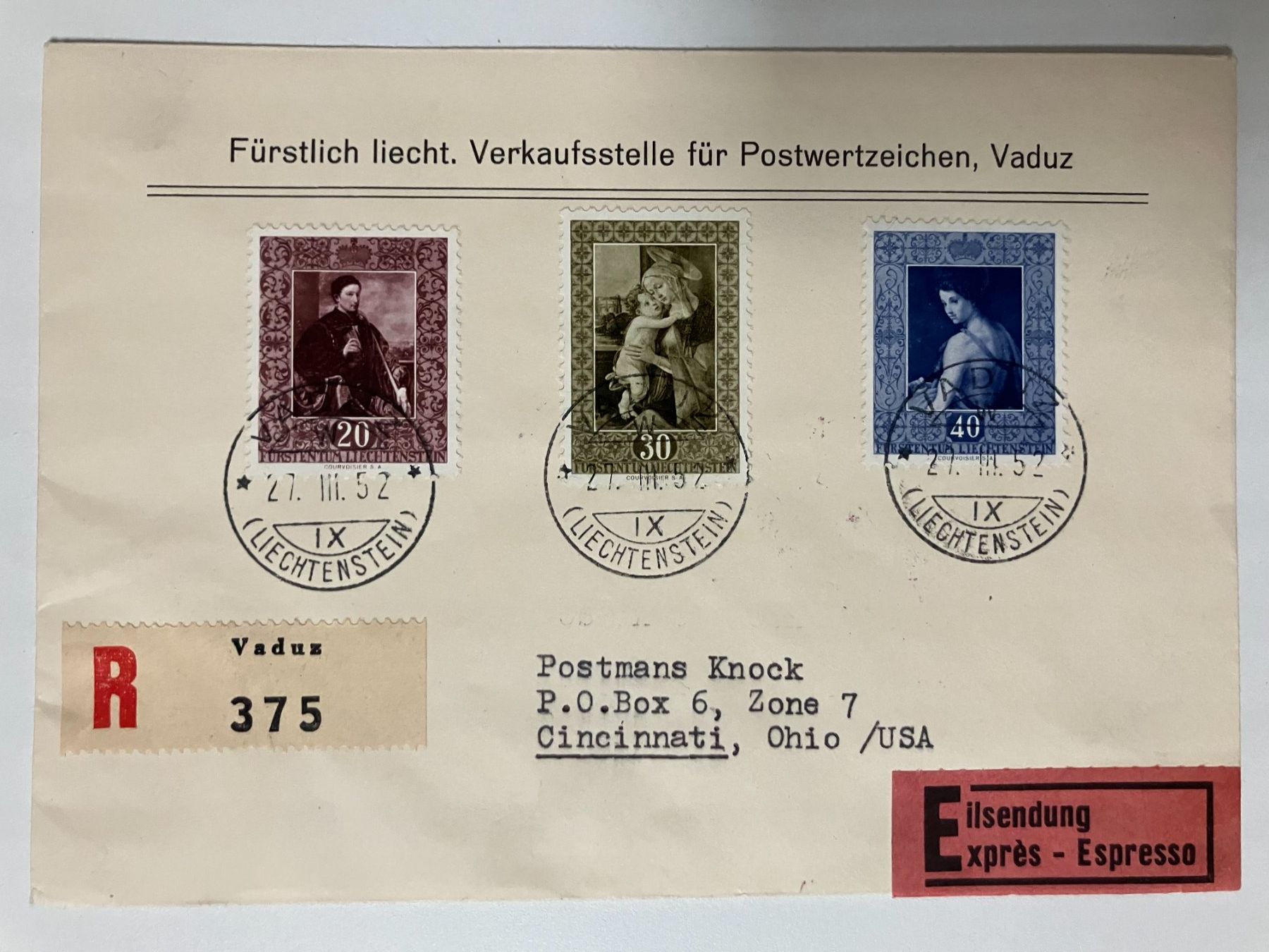 Tutti i francobolli: Kat. 306-08, Gemälde, FDC, KP 180.-- – Usato da Würenlos venduto da Eulenpostuhu