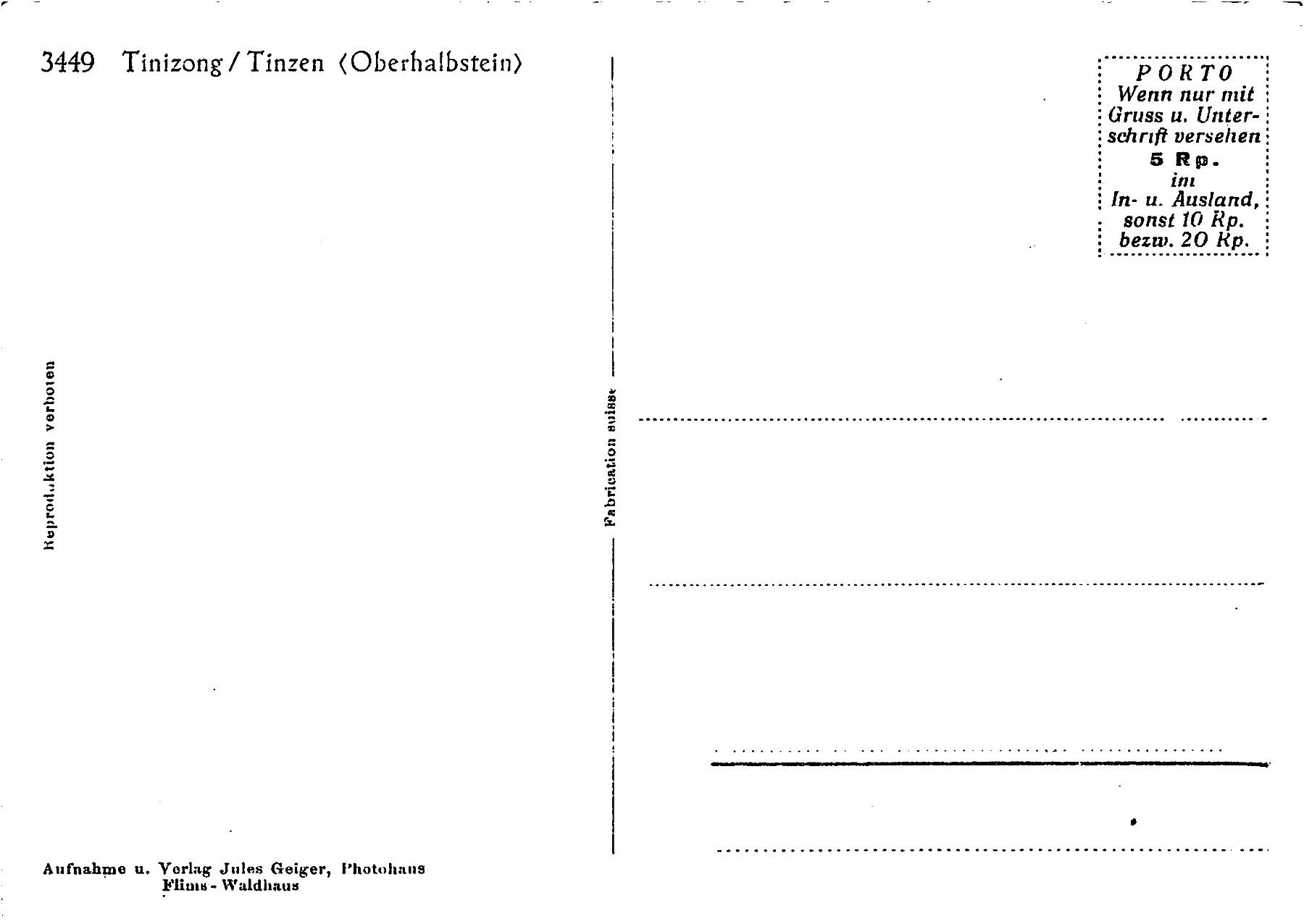 Cartoline postali: Tinizong, Tinzen – Usato da Ottikon b.Kemptth. venduto da Neptun1974 1