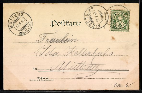 Cartoline postali: Lithographie Niederbipp, Kirche, Blaue Blumen – Usato da Berlin venduto da bartko-reher 1