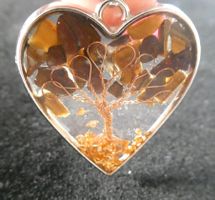 Pendentif coeur arbre de vie en oeil de tigre, neuf!