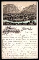 Vorläufer-Lithographie Interlaken, 1892, Ortsansicht gegen d