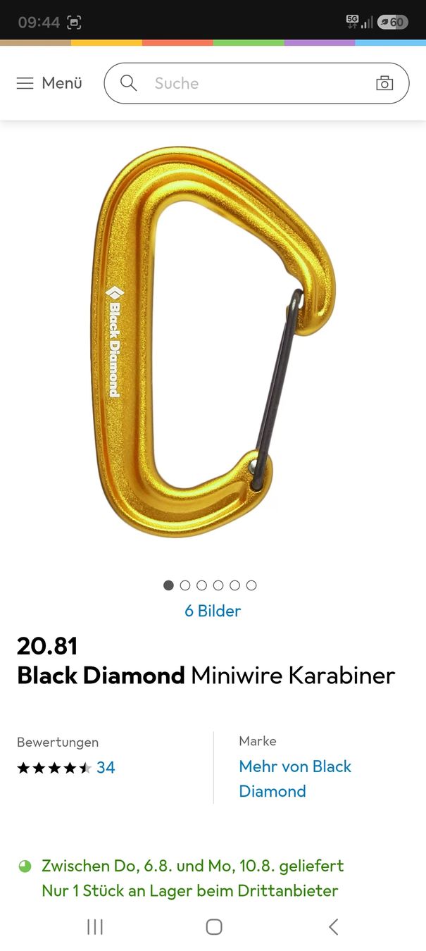 Kletterausrüstungen: Black Diamond Miniwire Karabiner Gold – Neu (gemäss Beschreibung) aus Fislisbach von Quirlig07